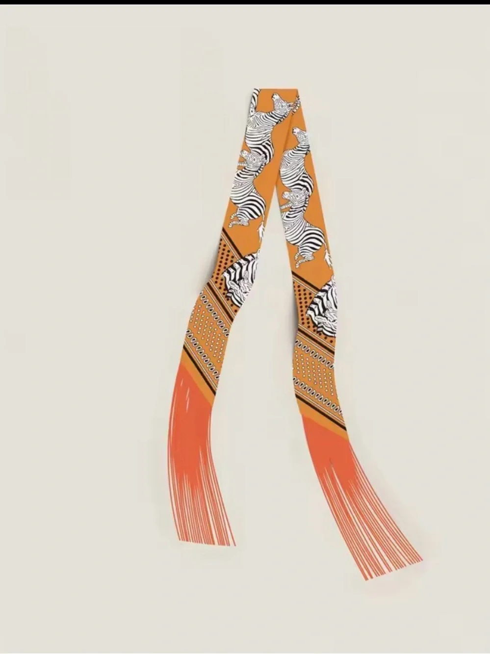 Orange Zebra Print fringed silk Twilly